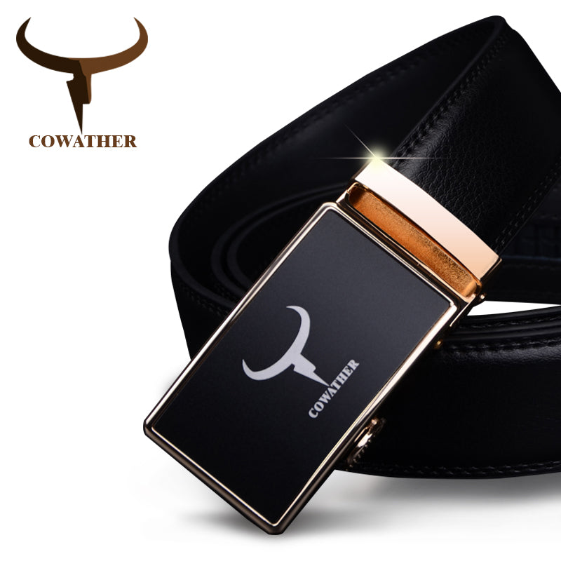 cowather mens belt cow genuine leather belts for men 2017 fashion automatic alloy gold silver buckle black strap new arrival