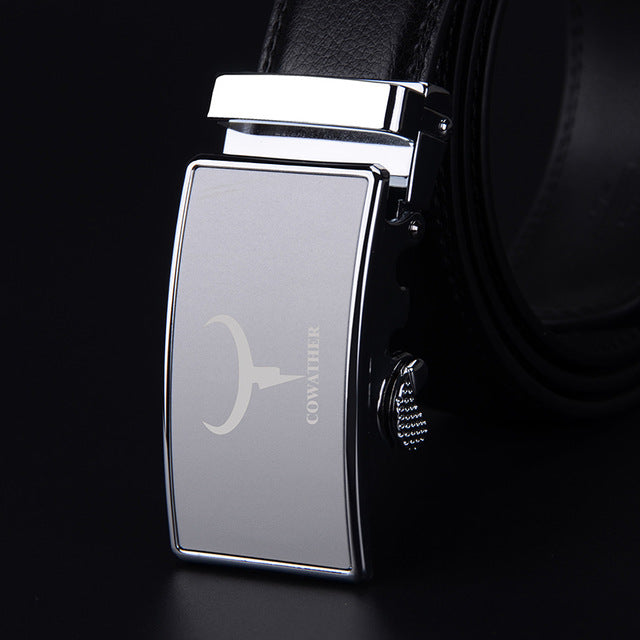 cowather mens belt cow genuine leather belts for men 2017 fashion automatic alloy gold silver buckle black strap new arrival
