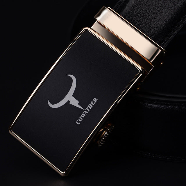 cowather mens belt cow genuine leather belts for men 2017 fashion automatic alloy gold silver buckle black strap new arrival