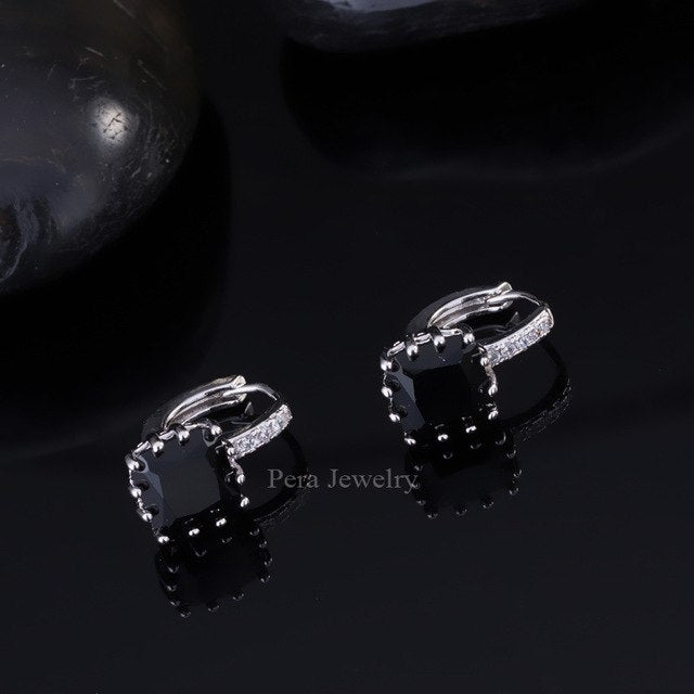 trendy women crystal jewelry white gold color pink cubic zirconia stone big square shape stud earring black