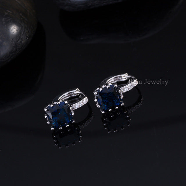 trendy women crystal jewelry white gold color pink cubic zirconia stone big square shape stud earring dark blue