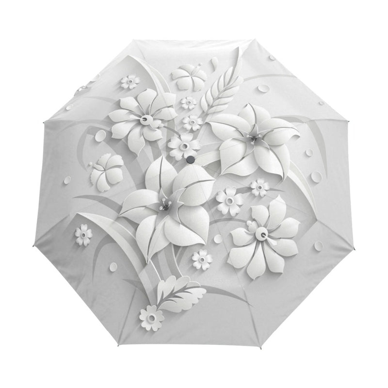 full automatic 3d floral guarda chuva white chinese sun umbrella 3 folding umbrella rain women anti uv outdoor travel sombrinha