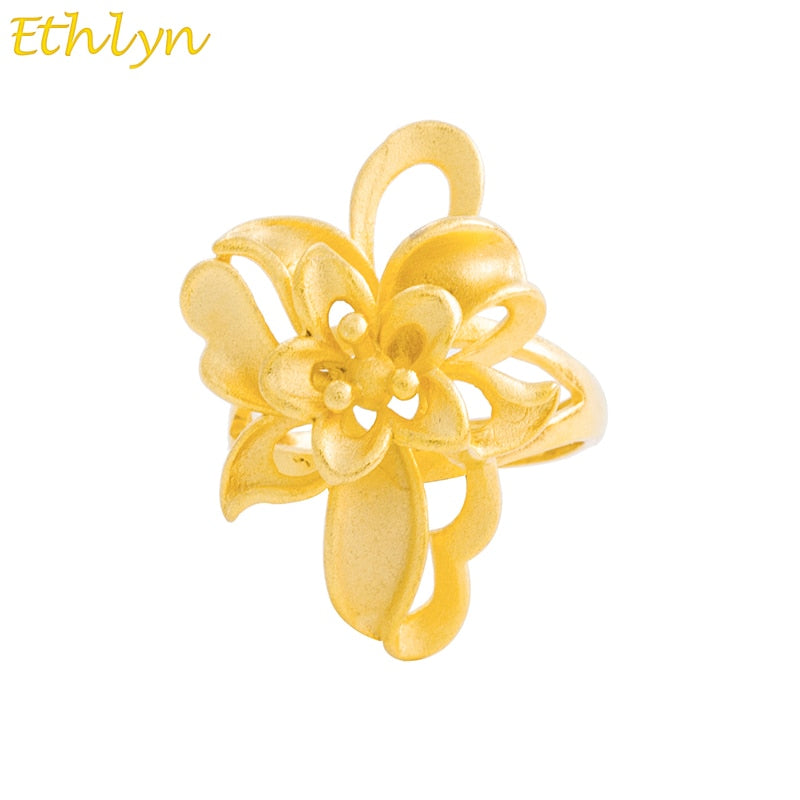 newest imitation  luxury dazzling wedding flowers gold color  ring for women high quality fine jewelry