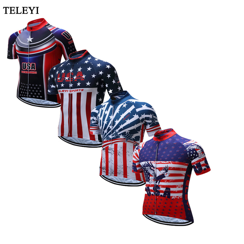 teleyi mens outdoor roupa ciclismo usa bike jersey top team riding cycle clothes sport road racing cycling jersey bicycle shirt