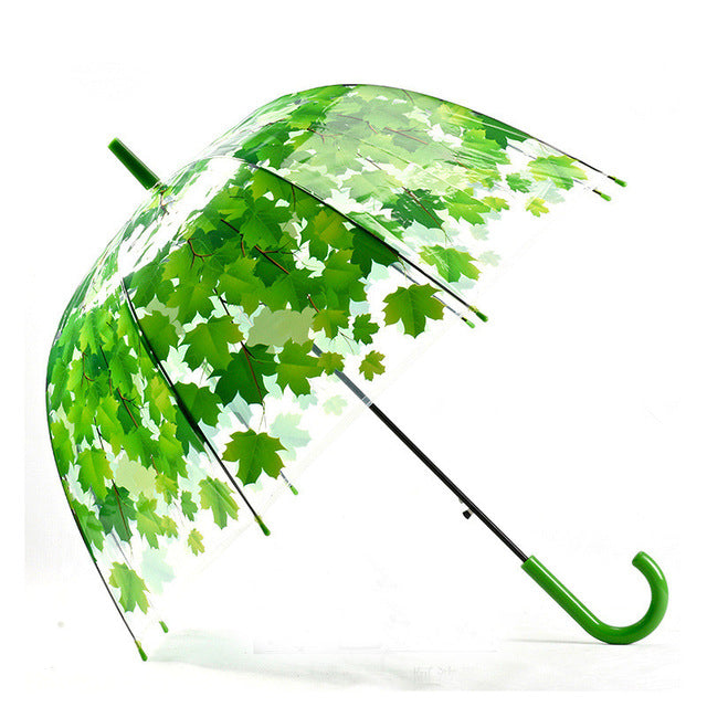 woman umbrella 4 colors creative parasol cute fresh pvc transparent mushroom leaves cage arch umbrella child long/rain umbrella green
