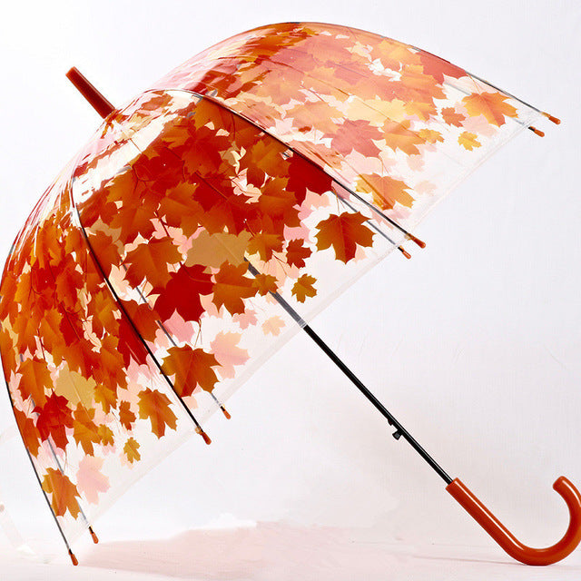 woman umbrella 4 colors creative parasol cute fresh pvc transparent mushroom leaves cage arch umbrella child long/rain umbrella red