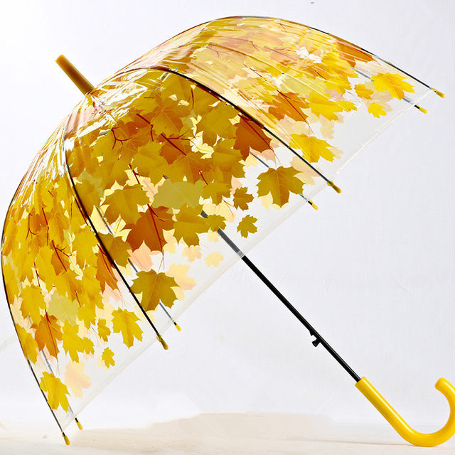 woman umbrella 4 colors creative parasol cute fresh pvc transparent mushroom leaves cage arch umbrella child long/rain umbrella yellow