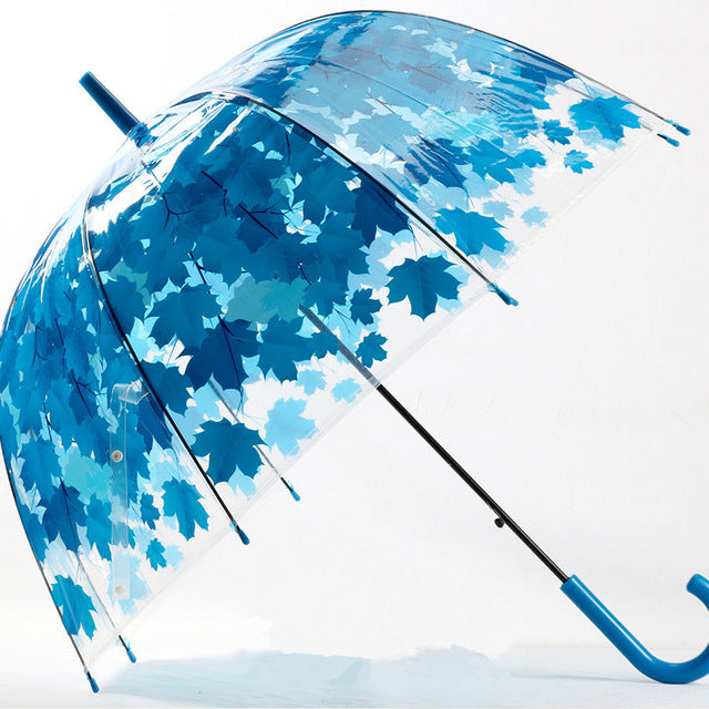 woman umbrella 4 colors creative parasol cute fresh pvc transparent mushroom leaves cage arch umbrella child long/rain umbrella blue