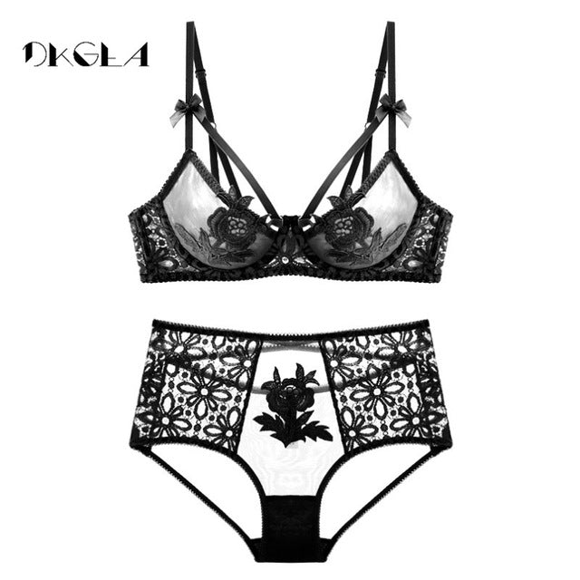 new fashion luxury lingerie set sexy brassiere embroidery flowers underwear set women transparent lace green bras ultrathin