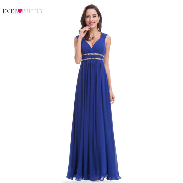 formal evening dresses long ever pretty women elegant navy blue white v neck sleeveless empire evening dresses new