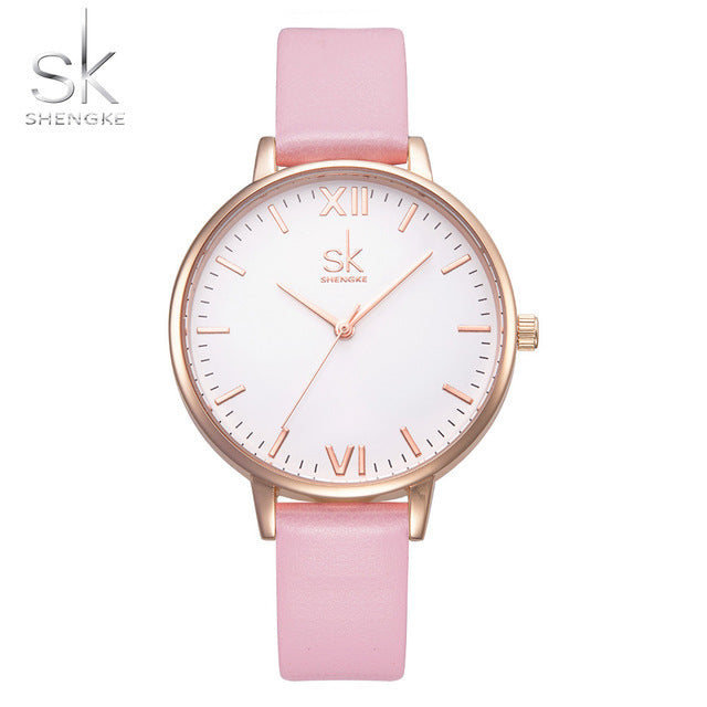 top brand fashion ladies watches leather female quartz watch women thin casual strap watch reloj mujer marble dial sk pink