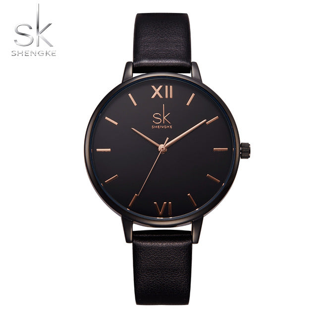 top brand fashion ladies watches leather female quartz watch women thin casual strap watch reloj mujer marble dial sk black