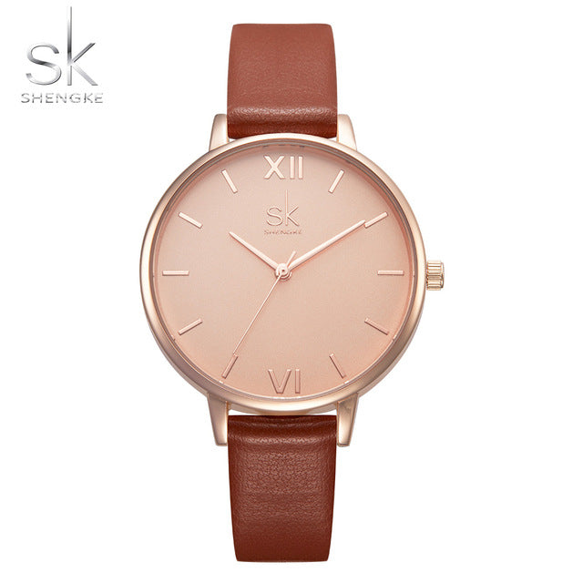 top brand fashion ladies watches leather female quartz watch women thin casual strap watch reloj mujer marble dial sk brown