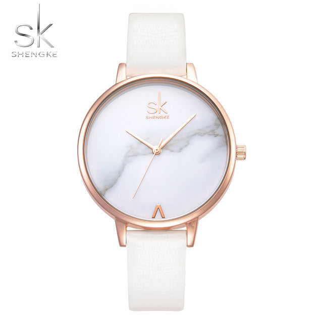 top brand fashion ladies watches leather female quartz watch women thin casual strap watch reloj mujer marble dial sk white