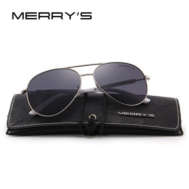 merry's design men/women classic pilot polarized sunglasses 100% uv protection c05 silver black