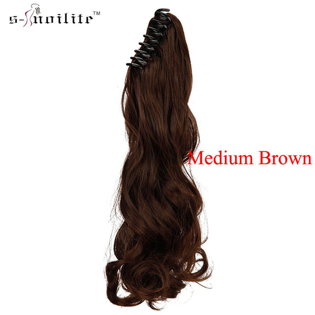 snoilite synthetic women claw on ponytail clip in hair extensions curly style pony tail hairpiece black brown blonde hairstyles