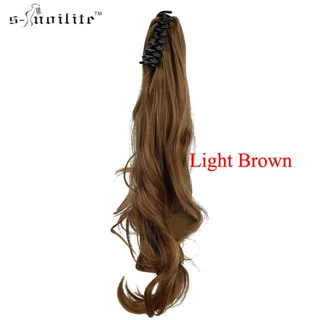 snoilite synthetic women claw on ponytail clip in hair extensions curly style pony tail hairpiece black brown blonde hairstyles