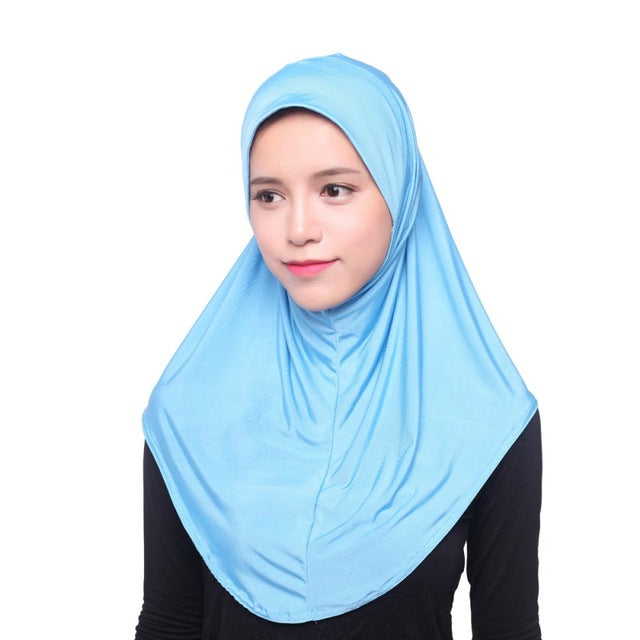 women full cover inner hijab cap 12 colors muslim hijab scarf  ice silk arabianislamic head wear hat underscarf sky blue