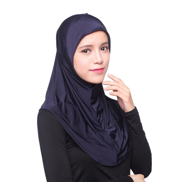 women full cover inner hijab cap 12 colors muslim hijab scarf  ice silk arabianislamic head wear hat underscarf dark blue