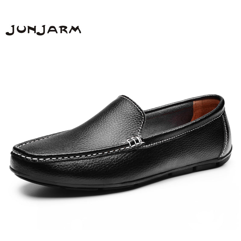 men flat shoes quality split leather men loafers solid black breathable slip-on outdoor men driving shoes