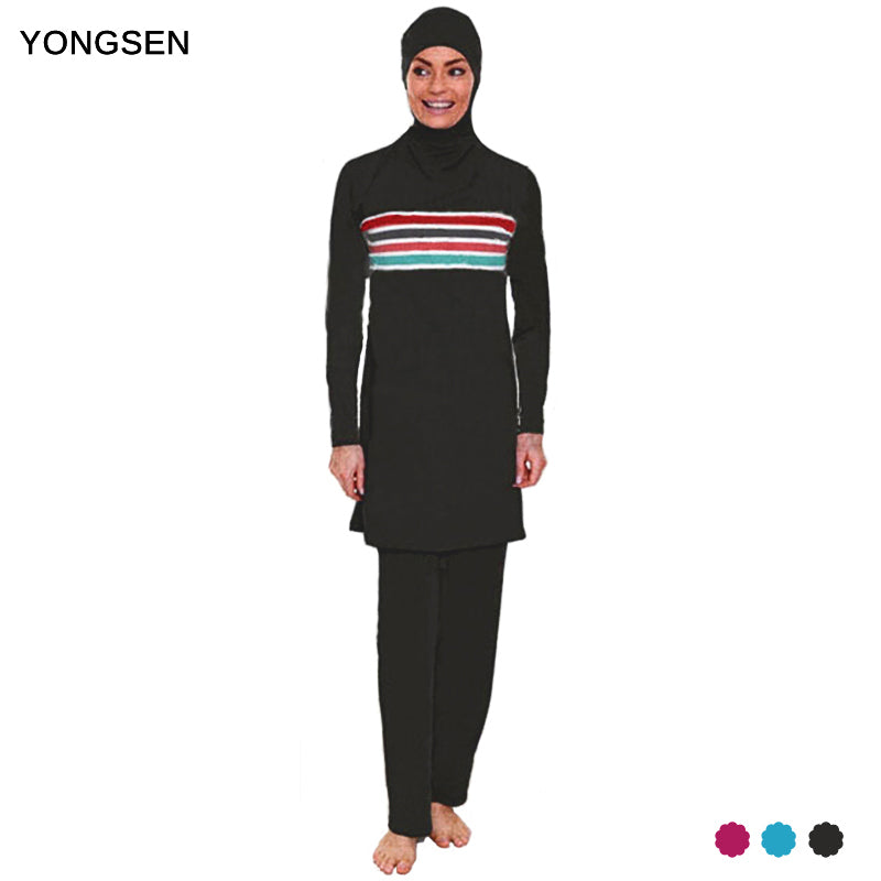 yongsen plus size muslim swimwear women modest patchwork full cover swimsuit islamic hijab islam burkinis wear bathing suit