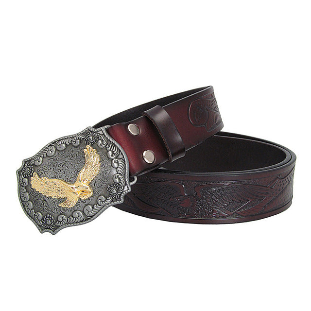 fashion casual men's leather belts top quality eagle totem copper smooth buckle retro belt for men's jeans
