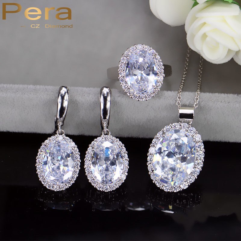 new arrival 3 piece 925 sterling silver big oval shape cubic zircon tennis necklace and earrings jewelry set for women