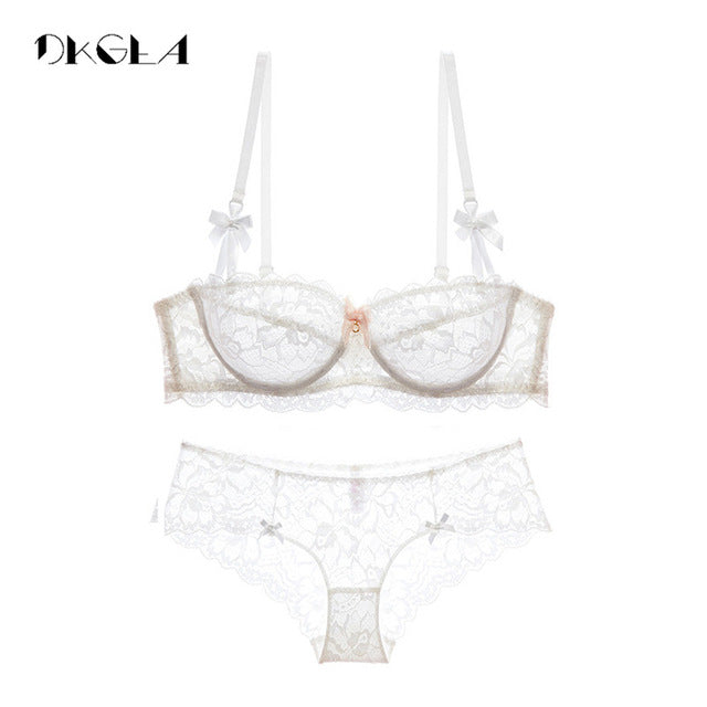 hot sexy bra set plus size 36 38 40 ultrathin underwear women set white lace bra embroidery transparent lingerie brand brassiere
