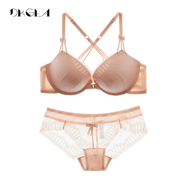 new arrivals front closure bras lace embroidery gathering underwear set women sexy vs lingerie black thick  push up bra set