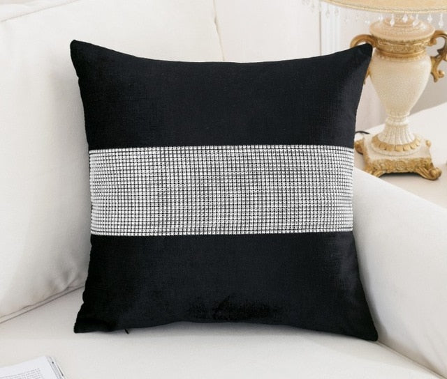 luxurious velour with diamond pillow cover / cushion cover 45x45cm only cover / black