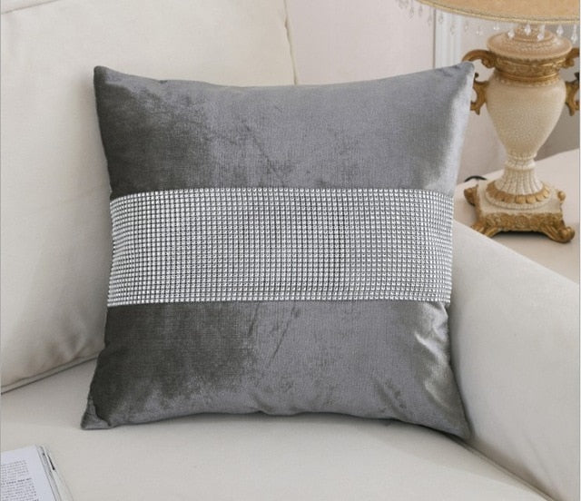 luxurious velour with diamond pillow cover / cushion cover 45x45cm only cover / grey