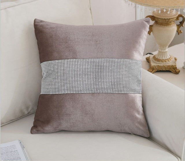 luxurious velour with diamond pillow cover / cushion cover 45x45cm only cover / khaki