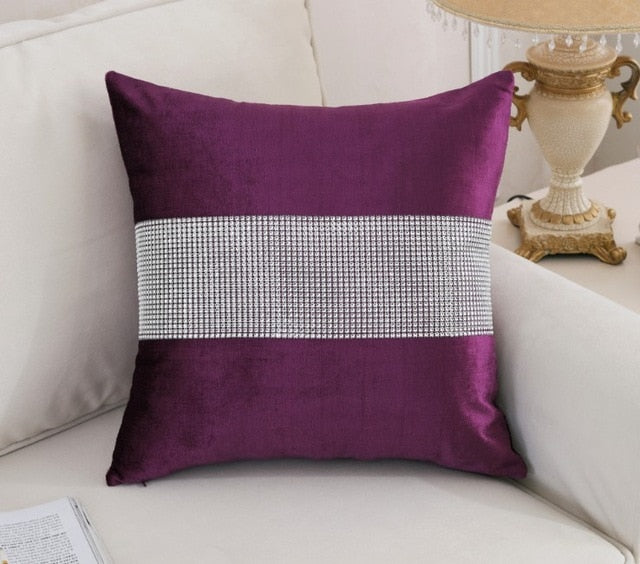 luxurious velour with diamond pillow cover / cushion cover 45x45cm only cover / purple