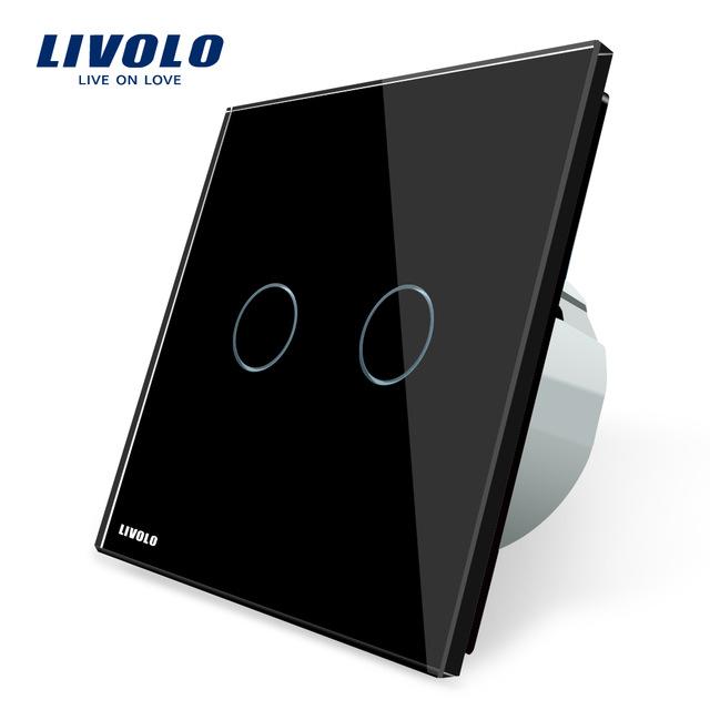 livolo, touch switch,  glass panel, vl-c302-61/62/63,220~250v, 2-gang, only uk standard, touch light switch with led indicator black