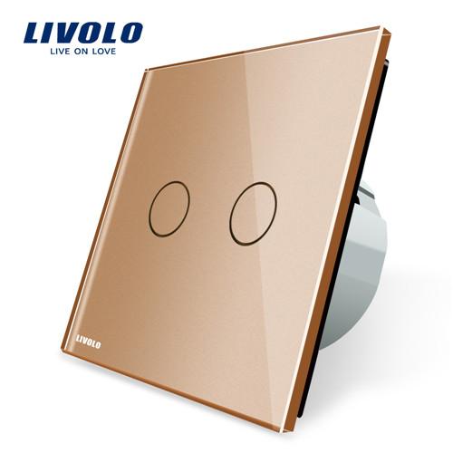 livolo, touch switch,  glass panel, vl-c302-61/62/63,220~250v, 2-gang, only uk standard, touch light switch with led indicator golden