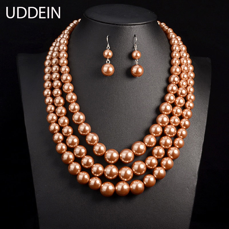 simulate pearl jewelry high quality three layer beads statement necklace