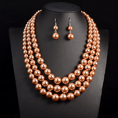 simulate pearl jewelry high quality three layer beads statement necklace e1