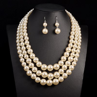 simulate pearl jewelry high quality three layer beads statement necklace e2