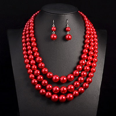 simulate pearl jewelry high quality three layer beads statement necklace e3