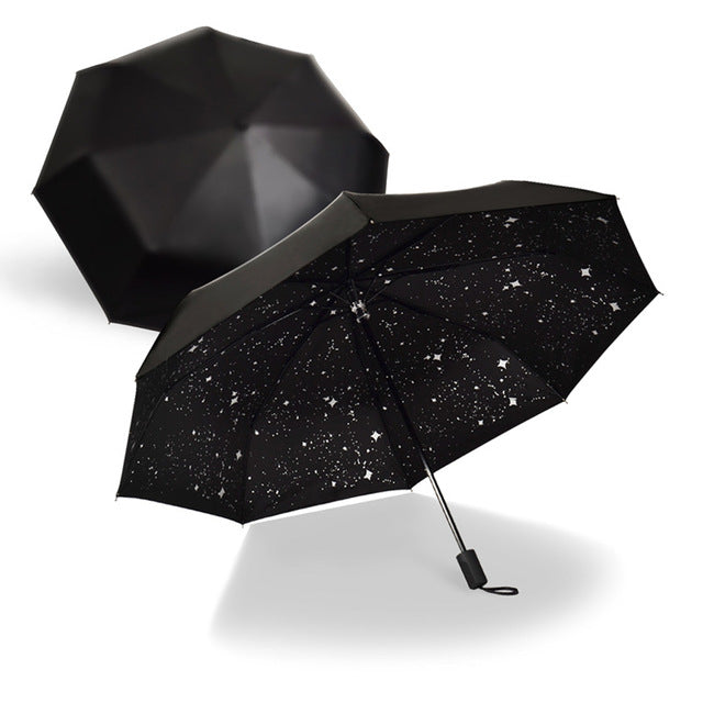 new style starry sky black coating windproof anti uv sun/rain triple folding umbrella 1