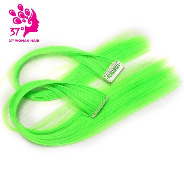 dream ice's 10pcs/lot clip-in one piece for ombre hair extensions 16"40cm pure color straight long synthetic hair green / 16inches