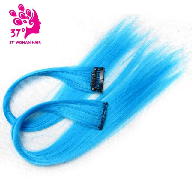dream ice's 10pcs/lot clip-in one piece for ombre hair extensions 16"40cm pure color straight long synthetic hair blue / 16inches