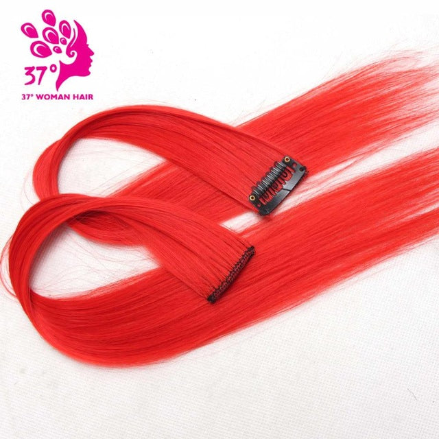 dream ice's 10pcs/lot clip-in one piece for ombre hair extensions 16"40cm pure color straight long synthetic hair red / 16inches