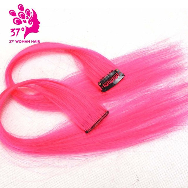dream ice's 10pcs/lot clip-in one piece for ombre hair extensions 16"40cm pure color straight long synthetic hair pink / 16inches