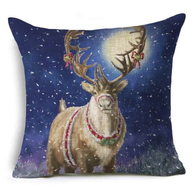 christmas deer cushion cover cotton linen xmas deer santa claus pillows cover 43x43 cm / 1