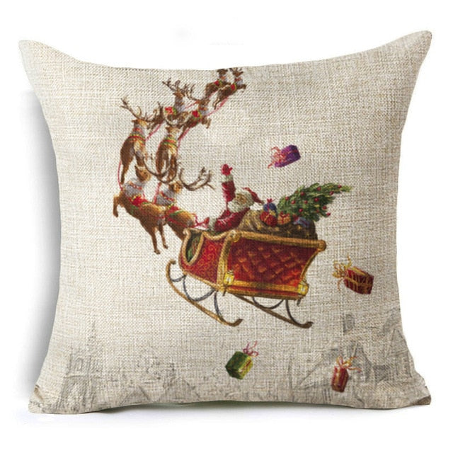 christmas deer cushion cover cotton linen xmas deer santa claus pillows cover 43x43 cm / 3