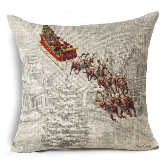 christmas deer cushion cover cotton linen xmas deer santa claus pillows cover 43x43 cm / 4