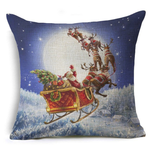 christmas deer cushion cover cotton linen xmas deer santa claus pillows cover 43x43 cm / 5