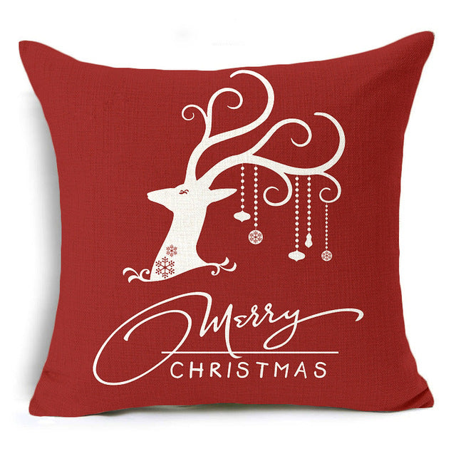 christmas deer cushion cover cotton linen xmas deer santa claus pillows cover 43x43 cm / 6