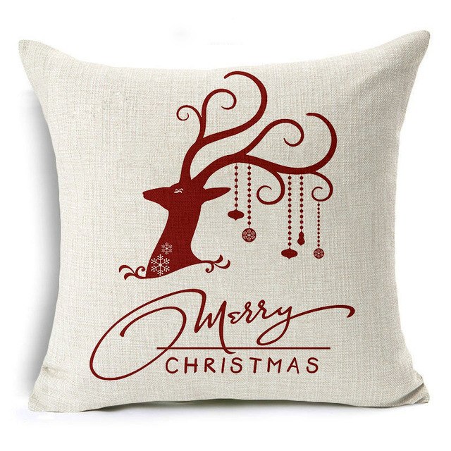 christmas deer cushion cover cotton linen xmas deer santa claus pillows cover 43x43 cm / 7